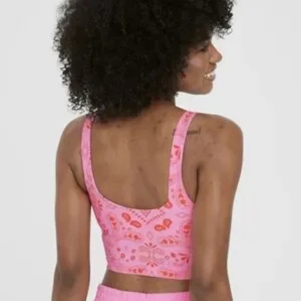 Aerie Offline Real Me Sports Bra Low Key LongLine Recharge Pink Paisley Size XS - Picture 14 of 15